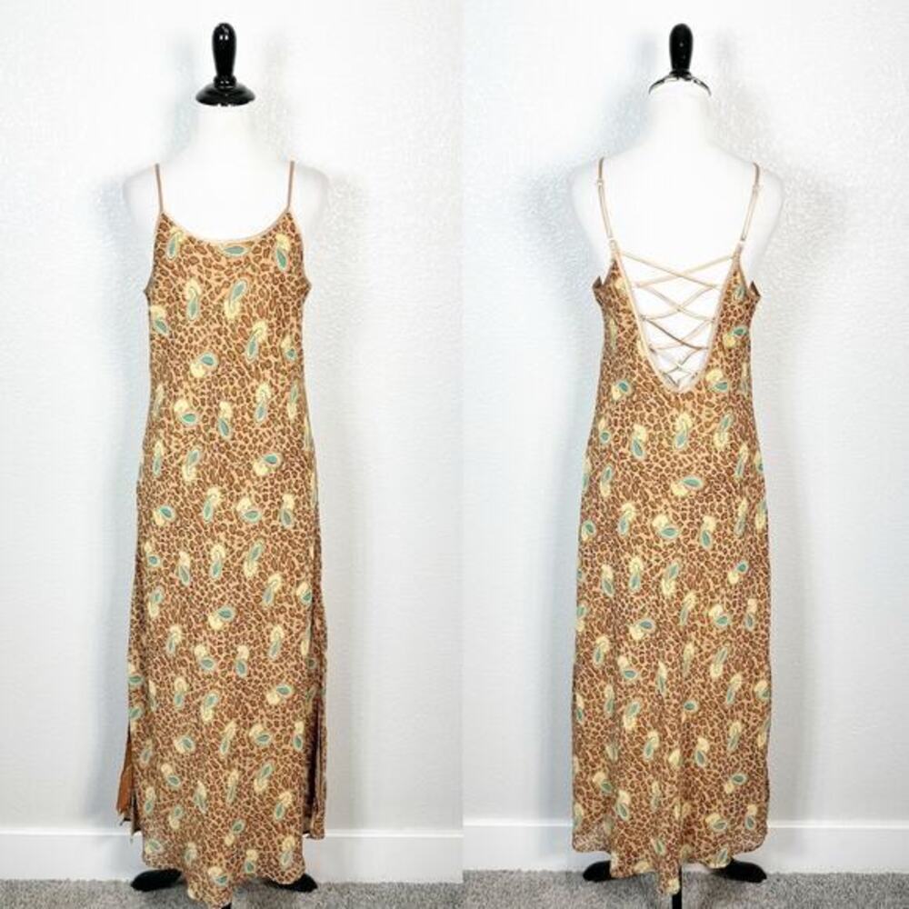 Y2K 90s Paisley Animal Print Festival Chiffon Chemise Slip Dress Size Small - Picture 2 of 15
